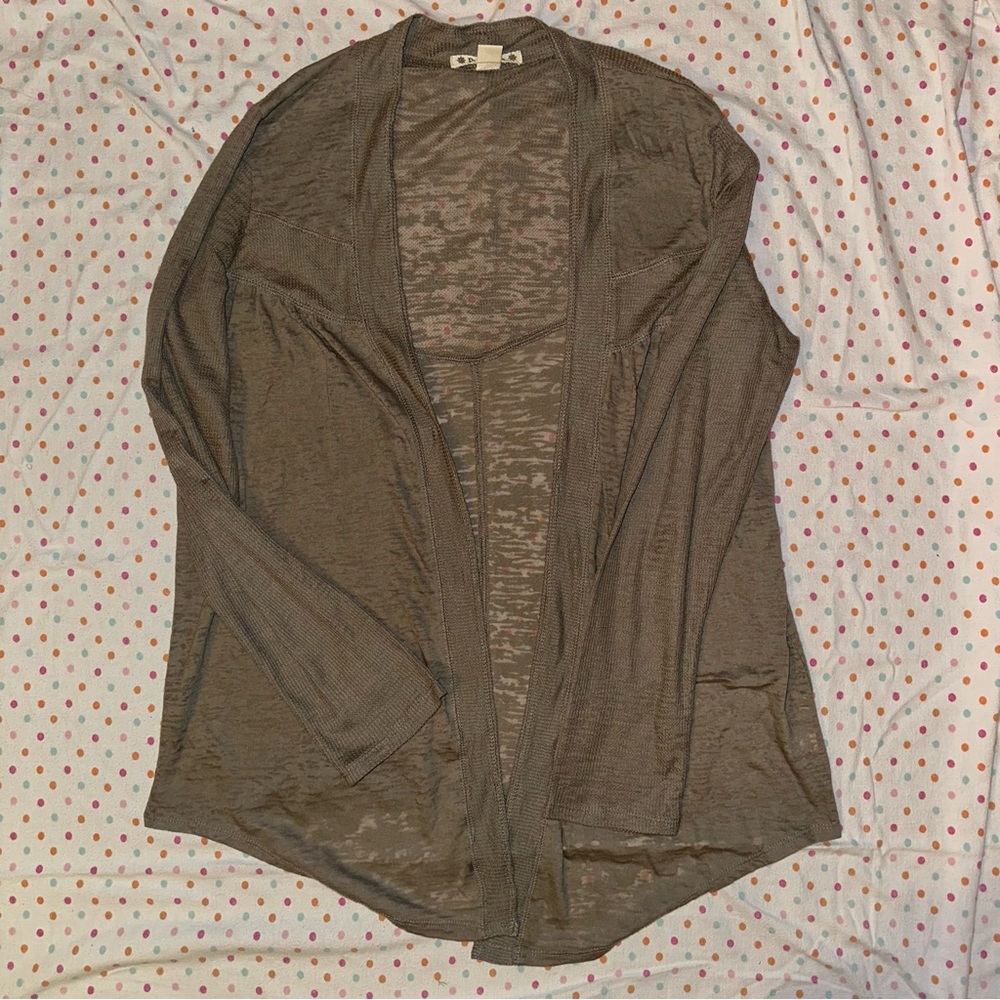Ruff Hewn Olive Green Open Front Cardigan - Lightweight, 1X